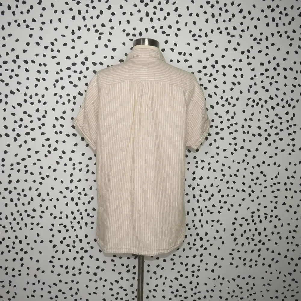 J. Crew x Baird McNutt Tan Striped Linen Short Sleeve Top - Picture 7 of 11